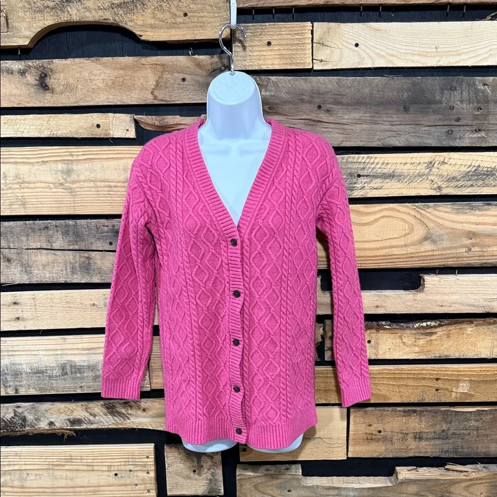 Talbots Hot Pink Cable Knit Cardigan Wool & Alpaca Blend‎ Women's Size XS